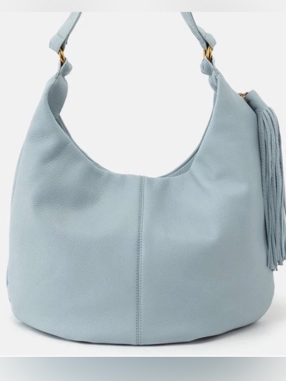 HOBO Gardner Pale Blue Leather Shoulder Bag with Tassel and Dust Bag
